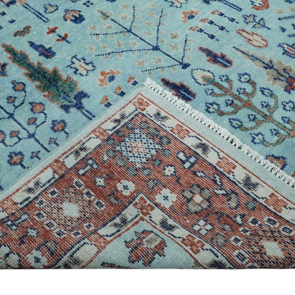 Tree of Life Hand Knotted Blue and Rust Oushak Custom Made Wool Rug