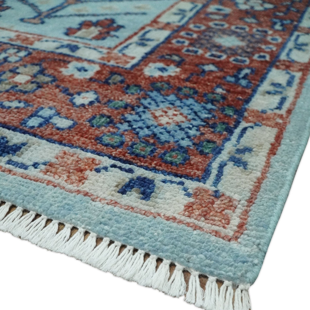 Tree of Life Hand Knotted Blue and Rust Oushak Custom Made Wool Rug