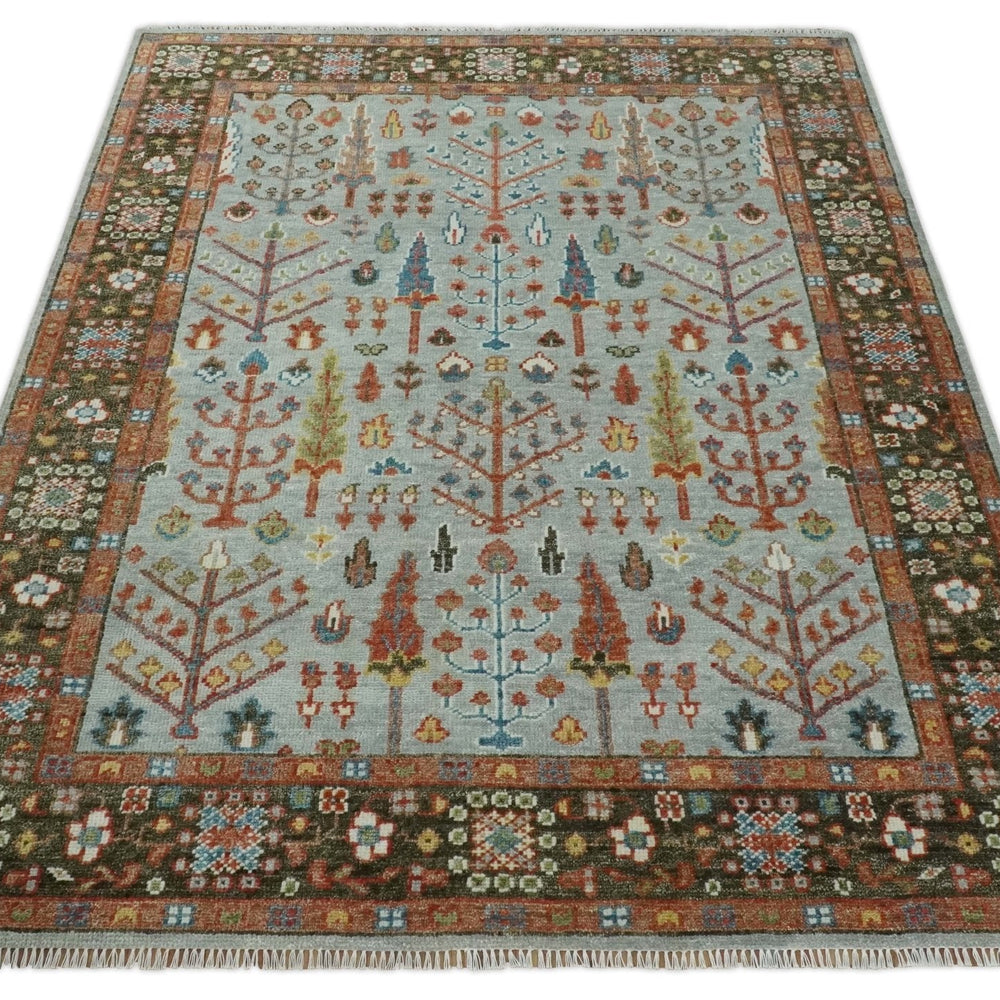 Tree of Life Hand Knotted Silver, Brown and Rust Traditional Wool Rug