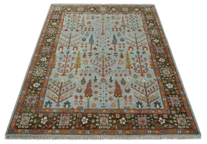 Tree of Life Hand Knotted Silver, Brown and Rust Traditional Wool Rug