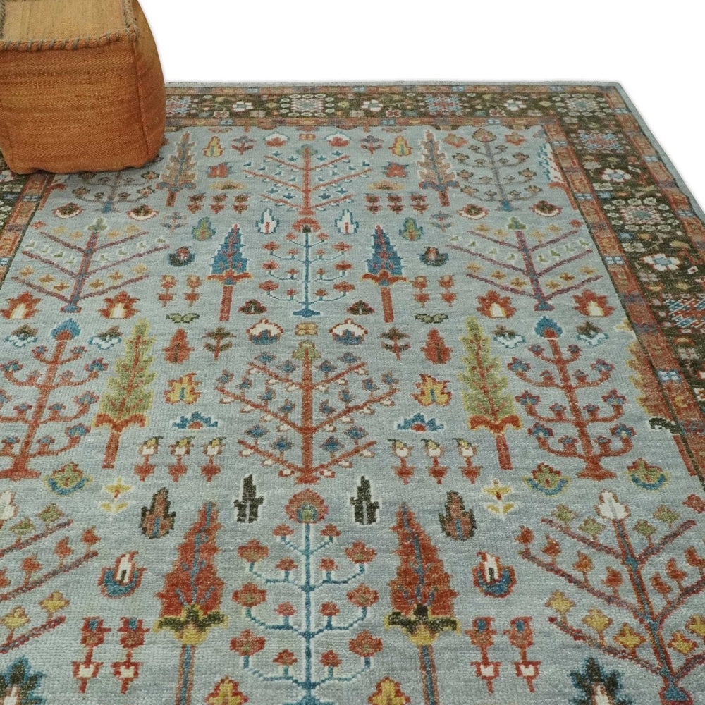 Tree of Life Hand Knotted Silver, Brown and Rust Traditional Wool Rug