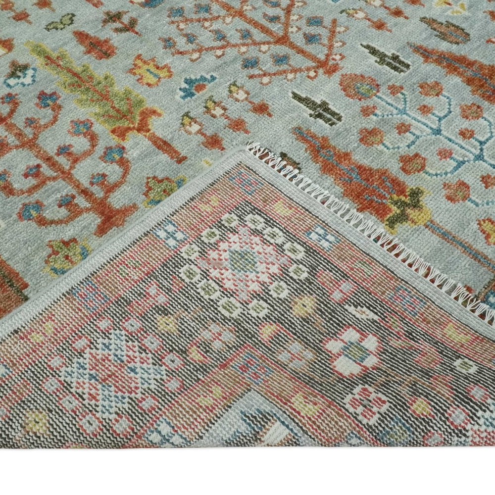Tree of Life Hand Knotted Silver, Brown and Rust Traditional Wool Rug