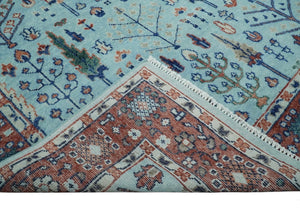 Tree of Life Hand Knotted Blue and Rust Oushak Custom Made Wool Rug