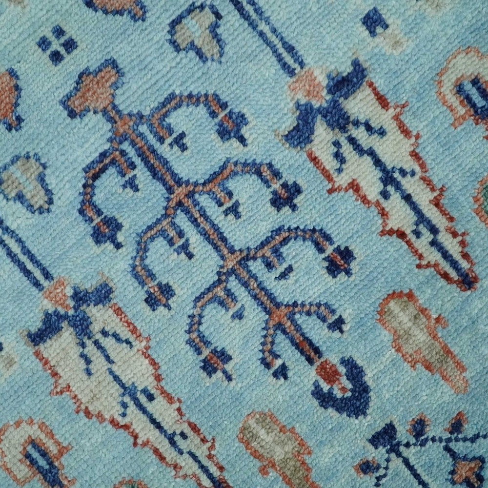 Tree of Life Hand Knotted Blue and Rust Oushak Custom Made Wool Rug