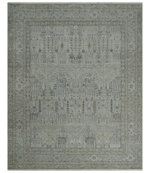 Tree of life Antique Distressed Finished Gray and Silver Low Pile Multi Size wool Area Rug