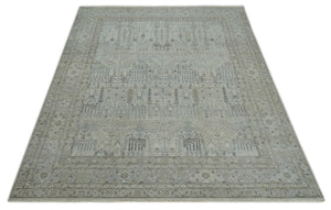 Tree of life Antique Distressed Finished Gray and Silver Low Pile Multi Size wool Area Rug