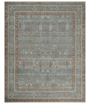 Tree of life Antique Distressed Finished Gray, Silver and Rust Low Pile Multi Size wool Area Rug