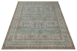 Tree of life Antique Distressed Finished Gray, Silver and Rust Low Pile Multi Size wool Area Rug