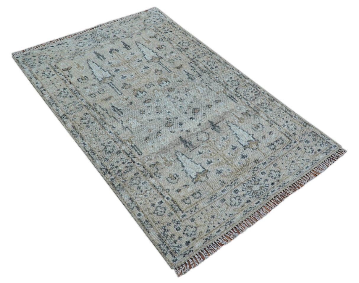 Tree of life Beige Traditional Style Hand knotted 4x6 Wool Area Rug