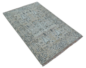 Tree of life Beige Traditional Style Hand knotted 4x6 Wool Area Rug