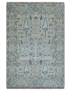 Tree of life Beige Traditional Style Hand knotted 4x6 Wool Area Rug