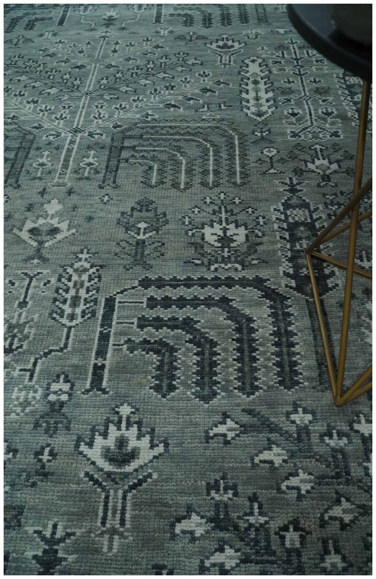 Tree of life Gray, Charcoal and Ivory Hand knotted Traditional Floral 9x12 wool Area Rug