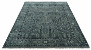 Tree of life Gray, Charcoal and Ivory Hand knotted Traditional Floral 9x12 wool Area Rug
