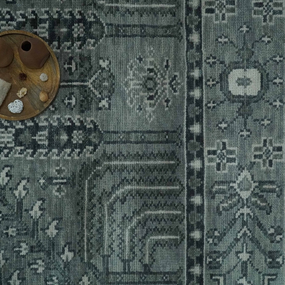 Tree of life Gray, Charcoal and Ivory Hand knotted Traditional Floral Multi Size wool Area Rug