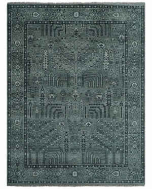 Tree of life Gray, Charcoal and Ivory Hand knotted Traditional Floral Multi Size wool Area Rug