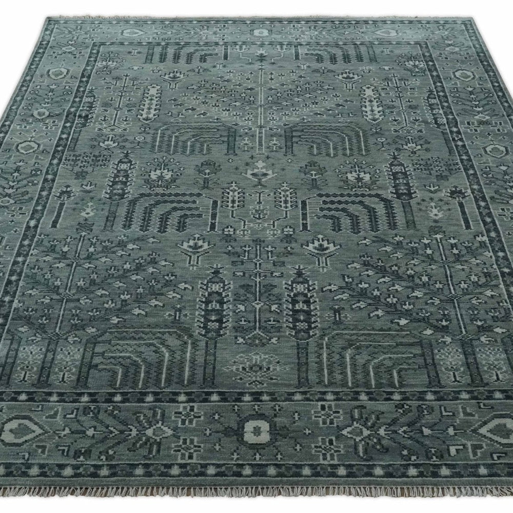 Tree of life Gray, Charcoal and Ivory Hand knotted Traditional Floral Multi Size wool Area Rug