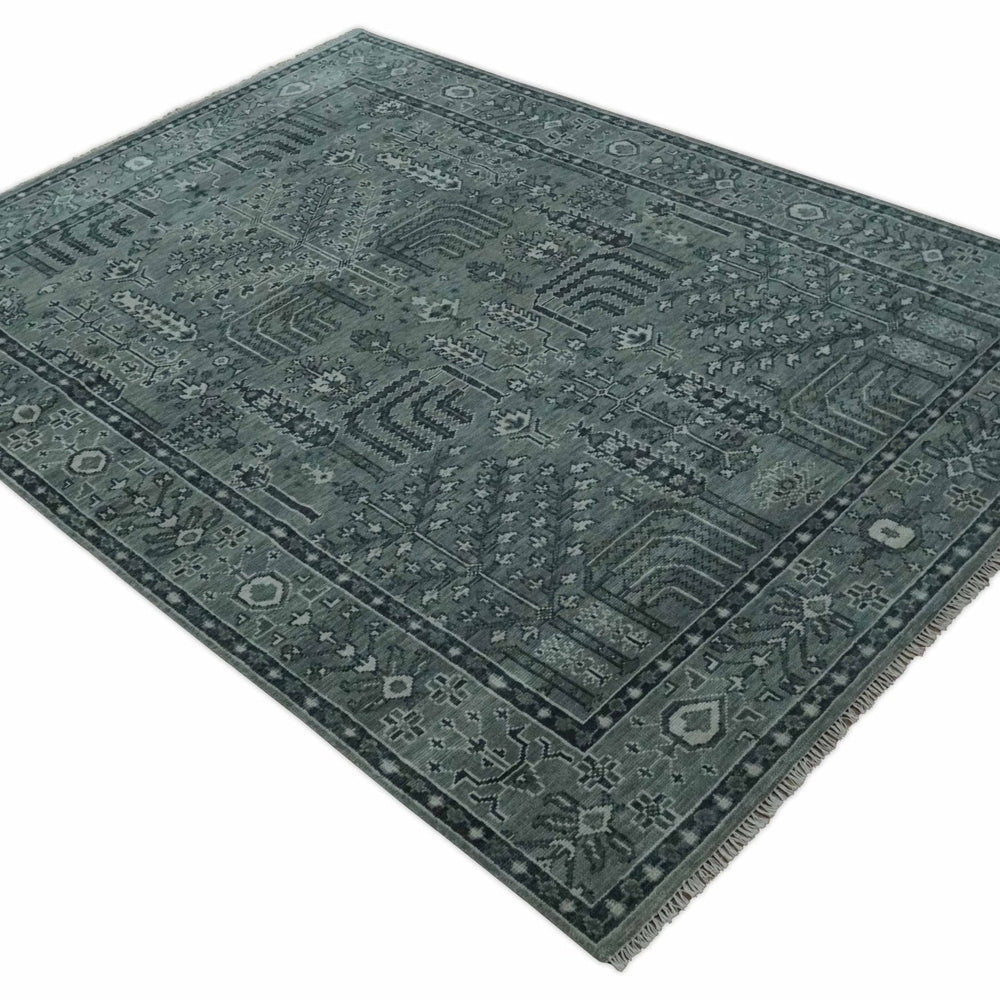 Tree of life Gray, Charcoal and Ivory Hand knotted Traditional Floral Multi Size wool Area Rug