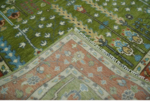 Tree of life Green and Rust Traditional Hand knotted 8x10 wool Area Rug