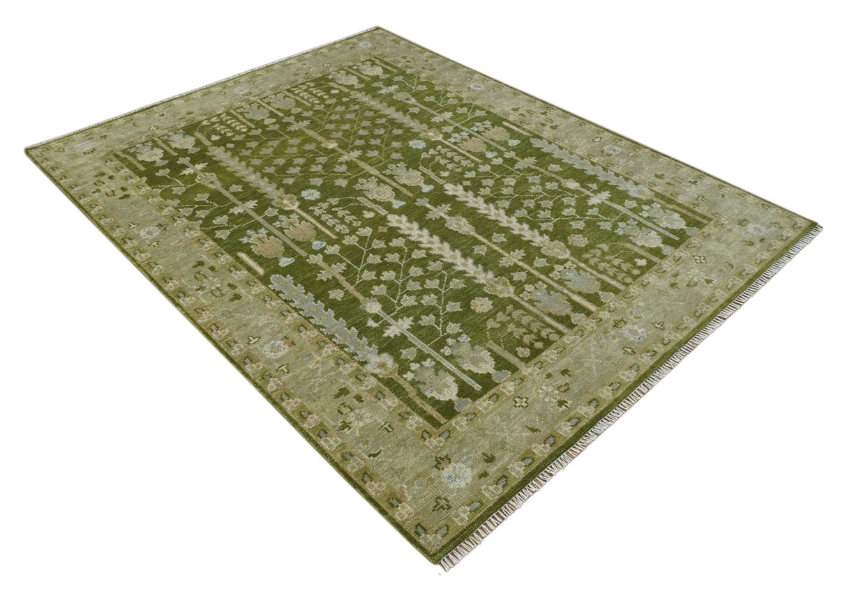 Tree of life Green and Silver Hand Knotted Traditional Floral 8x10 wool rug