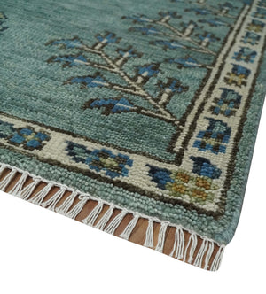 Tree of Life Green Traditional Hand Knotted Turkish Design 8x10 Wool Area Rug