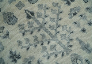 Tree of Life Hand Knotted Ivory and Charcoal Traditional Oushak 8x10 Wool Rug