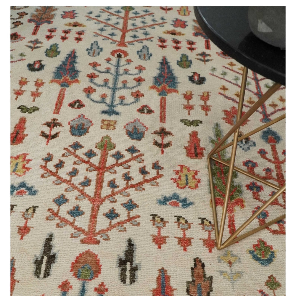 Tree of Life Hand Knotted Ivory, Brown and Rust Traditional Oushak Multi Size Wool Rug