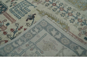 Tree of life Ivory, Teal, Olive and Brown Hand Knotted Traditional Oushak wool Area Rug