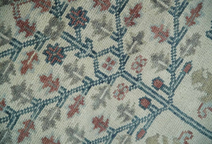Tree of life Ivory, Teal, Olive and Brown Hand Knotted Traditional Oushak wool Area Rug