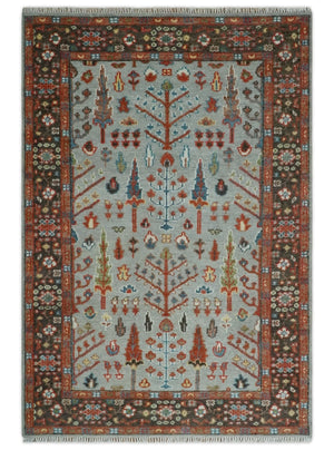 Tree of Life Hand Knotted Silver, Brown and Rust Traditional Wool Rug