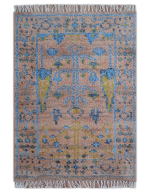 Tree of life Peach And Blue Hand Knotted 2x3 Wool Rug