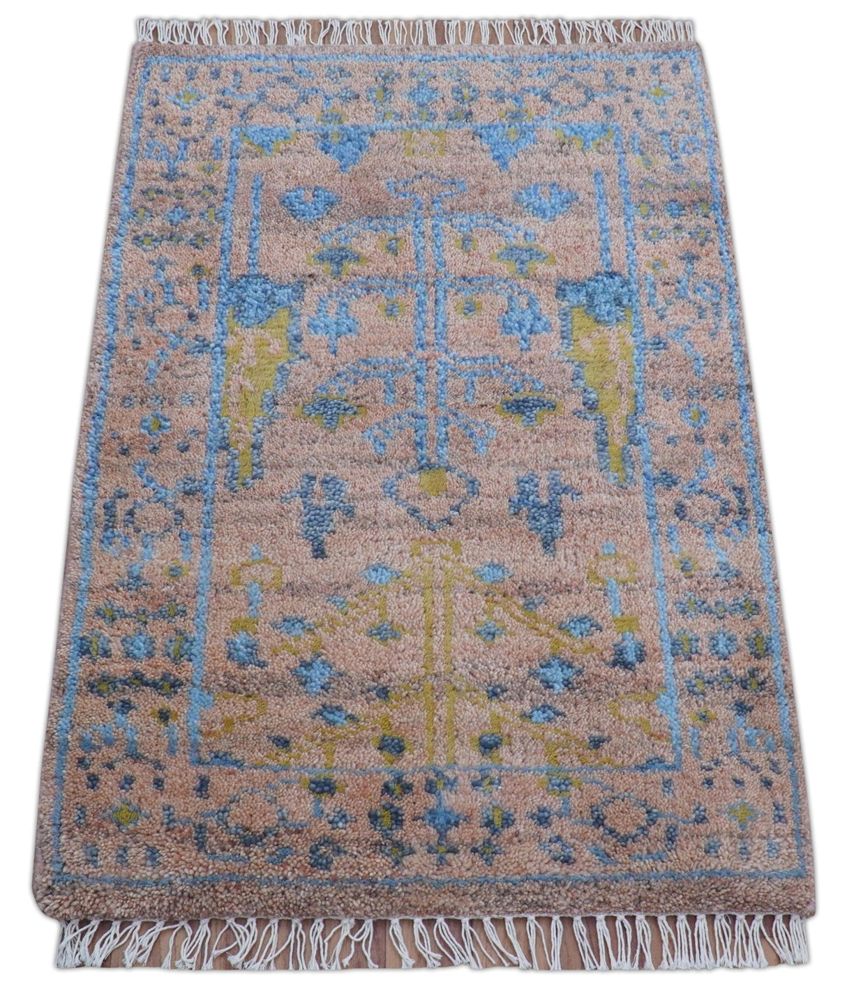 Tree of life Peach And Blue Hand Knotted 2x3 Wool Rug