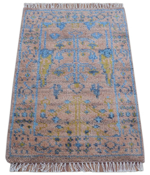 Tree of life Peach And Blue Hand Knotted 2x3 Wool Rug