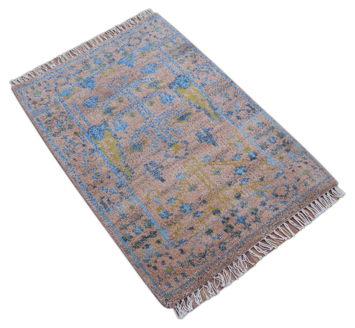 Tree of life Peach And Blue Hand Knotted 2x3 Wool Rug