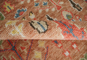 Tree of Life Peach and Brown Hand Knotted 8x10 Traditional Oushak Wool Rug