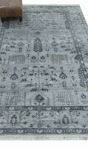 Tree of Life Silver And Gray 6x9 Hand Knotted Bamboo Silk Area Rug
