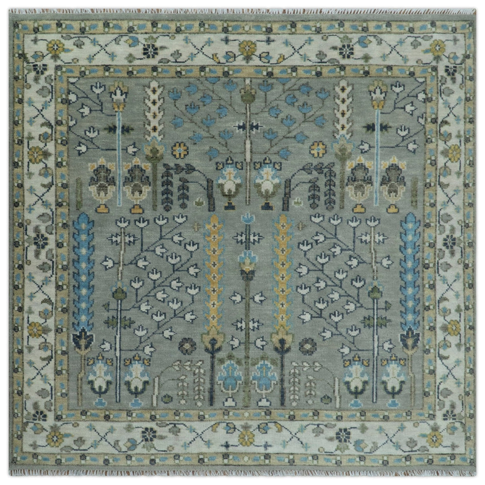 Tree of life Silver and Ivory Hand Knotted Traditional Multi Size Wool Area Rug