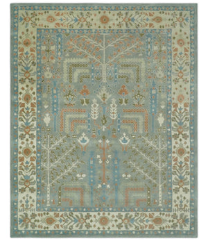 Tree of life Traditional Floral Gray, Beige, Green and Dark Peach Hand Tufted wool Area Rug
