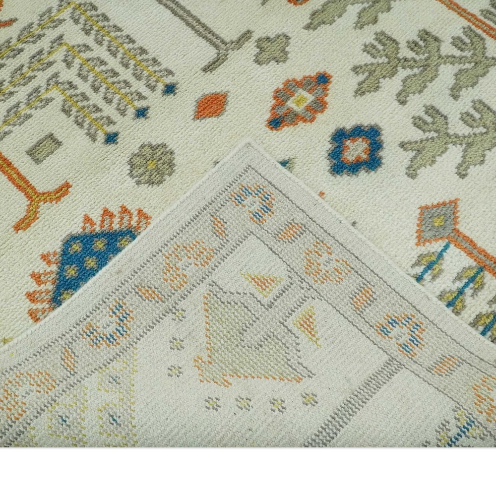 Tree of life Traditional Floral Ivory, Blue and Rust Hand Knotted Multi Size Wool Area Rug