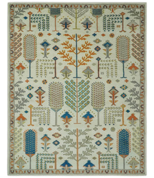Tree of life Traditional Floral Ivory, Blue and Rust Hand Knotted Multi Size Wool Area Rug