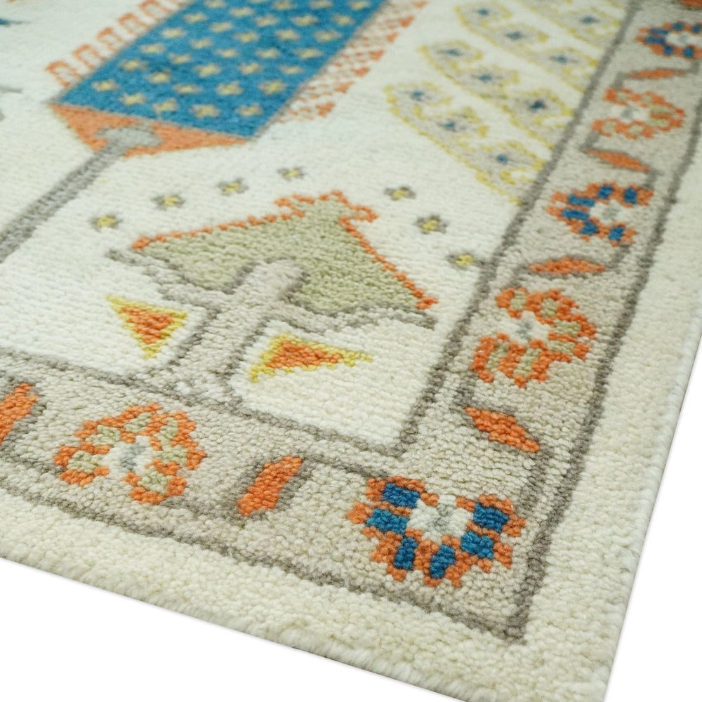 Tree of life Traditional Floral Ivory, Blue and Rust Hand Knotted Multi Size Wool Area Rug