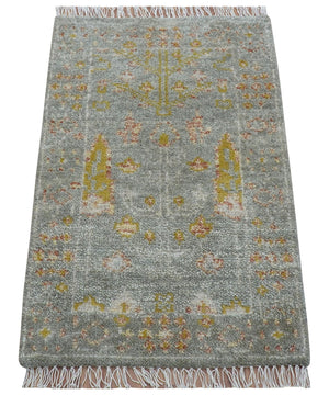 Tree of life Traditional Gray Hand Knotted 2X3 Wool Rug