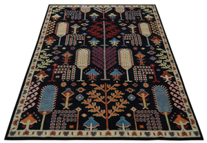 Tree of life Vibrant colorful Black, Beige, Peach and Blue Hand Knotted Traditional Oushak Custom Made wool area Rug
