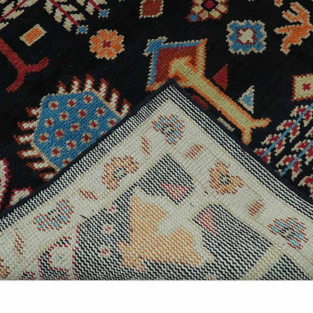 Tree of life Vibrant colorful Black, Beige, Peach and Blue Hand Knotted Traditional Oushak Custom Made wool area Rug