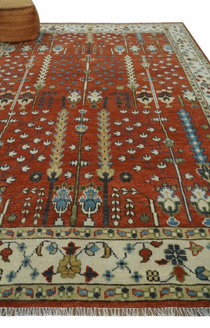Tree Rug Hand Knotted Rust and Ivory 9x12 Traditional Turkish Design Wool Area Rug