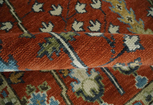 Tree Rug Hand Knotted Rust and Ivory 9x12 Traditional Turkish Design Wool Area Rug