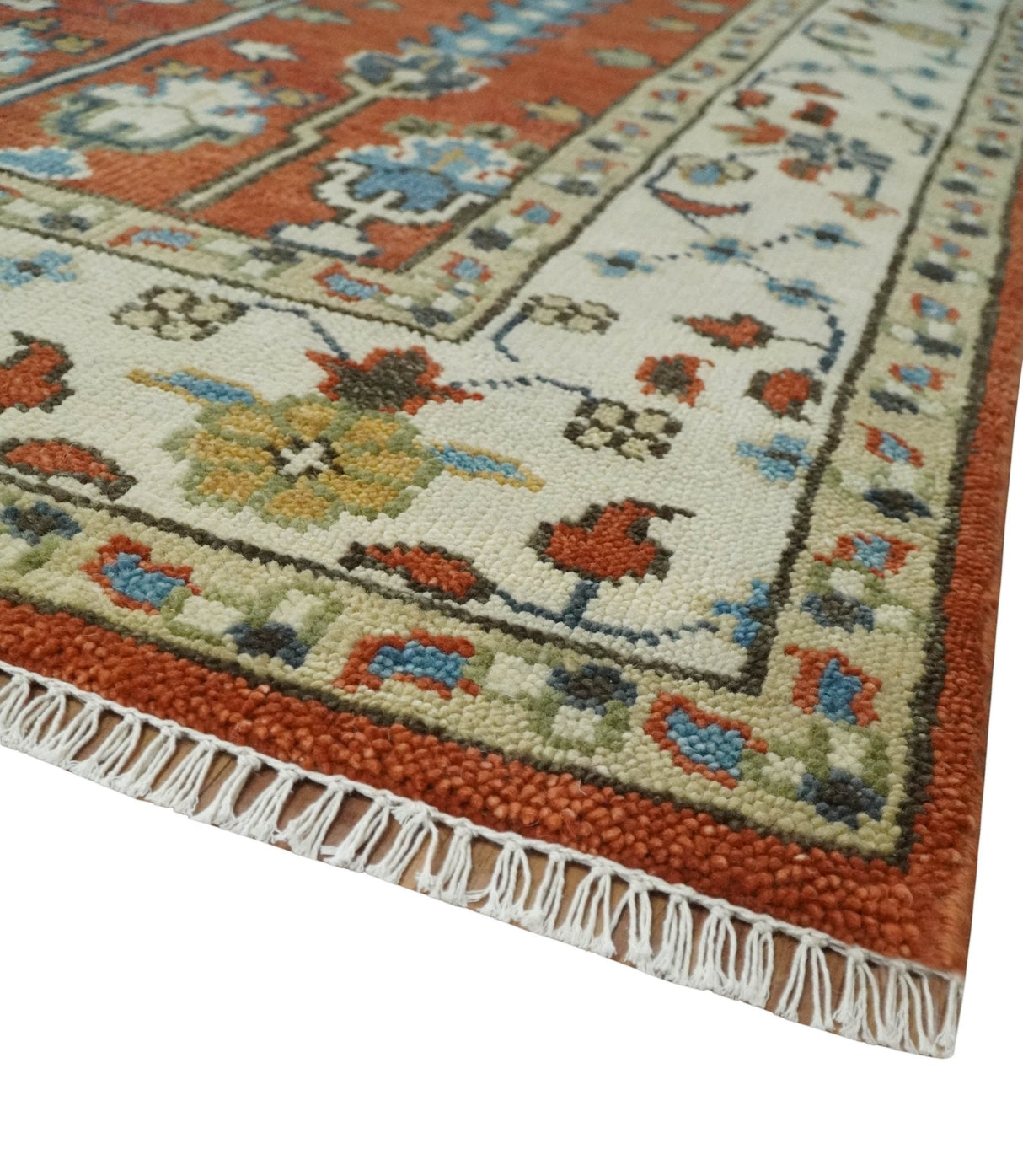 Tree Rug Hand Knotted Rust and Ivory 9x12 Traditional Turkish Design Wool Area Rug