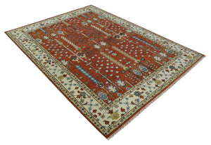 Tree Rug Hand Knotted Rust and Ivory 9x12 Traditional Turkish Design Wool Area Rug