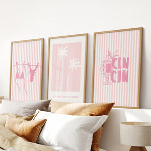 Preppy Coastal Girl Room Décor. Set of 3 Pink Summer Prints