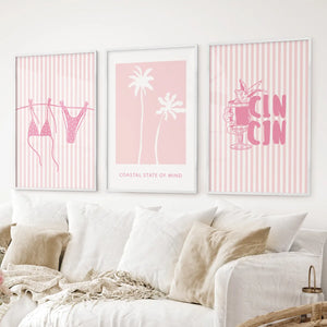 Preppy Coastal Girl Room Décor. Set of 3 Pink Summer Prints