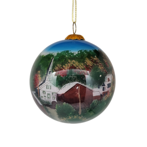 Hand Painted Glass Globe Ornament - Vermont Village